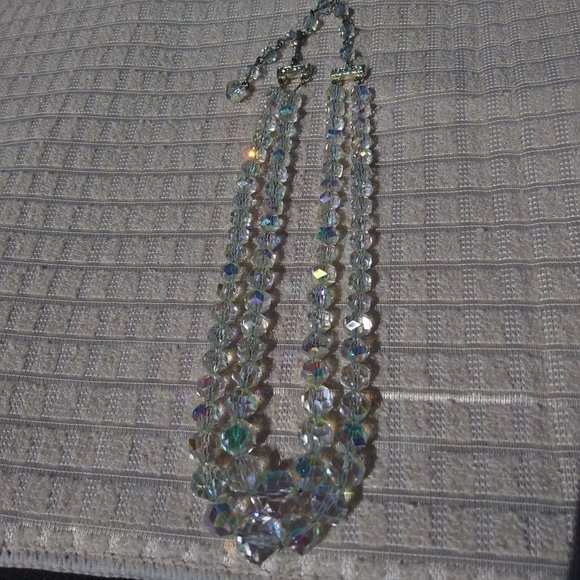 Vintage Double Strand Graduated Crystal Necklace 16 3/4" - Picture 6 of 10
